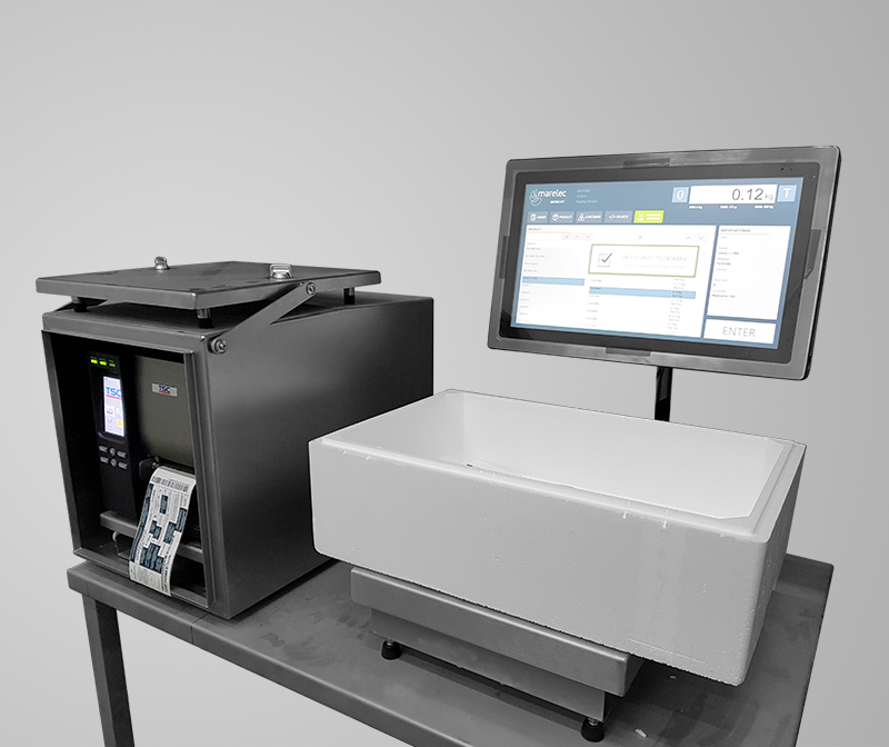 MARELEC weighing terminal is a customized setup that can be used to manually control or create batch weights during certain steps in a production process.